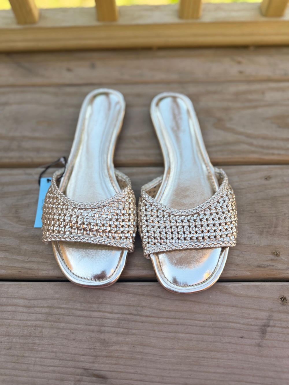 Cynthia Rowley Metallic Gold Woven Slide Mules